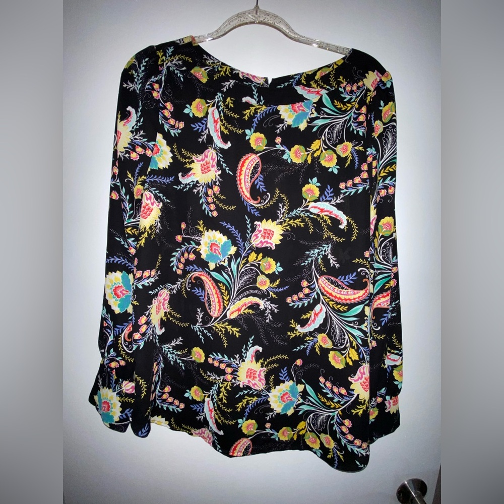 LOFT Ann Taylor Chic Black Paisley Floral Women's Long Sleeve Blouse Size M